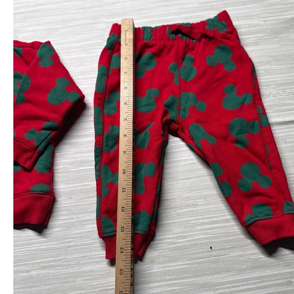 Monica + Andy Disney Mickey Mouse Sweatshirt Joggers Set 9-12M Red Green Fleece